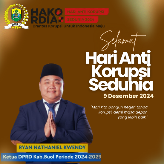 Ketua DPRD Kabupaten Buol Mengucapkan Selamat Hari Anti Korupsi Sedunia Tahun 2024