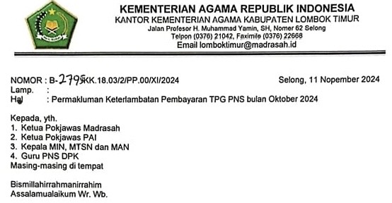 Anggaran Kurang, Tiga Bulan TPG Pengawas dan Guru PNS Kemenag Lotim Terhambat
