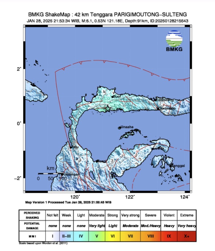 Breaking News! Sulawesi Tengah di Guncang Gempa Magnitude 6.1, Disini Pusatnya