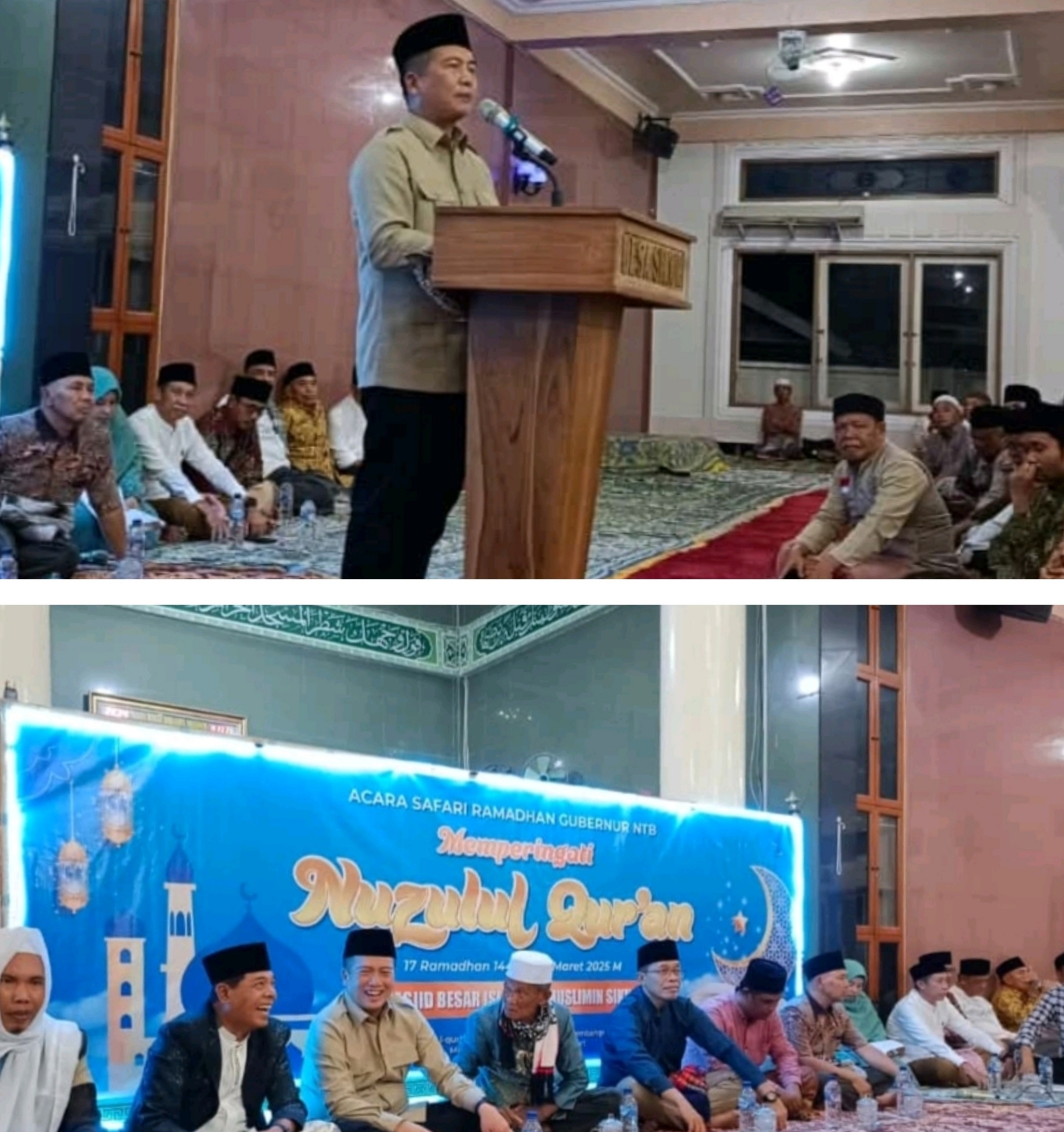Bupati Lotim H Haerul Warisin Bersama Gubernur NTB Lalu Ikbal Hadiri Acara Nuzulul Qur’an di Masjid Islahul Muslimin Sikur