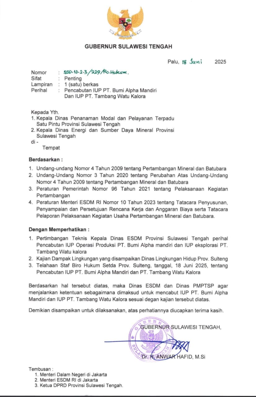 Gubernur Anwar Hafid Cabut IUP Dua Perusahaan Tambang di Tipo, Warga Akhirnya Bisa Tidur Nyenyak