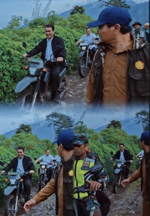 Momen Menteri Pertanian RI Bersama Gubernur dan Bupati Naik Motor Trabas Menuju Lokasi Penanaman Bawang Putih di Sembalun Bumbung