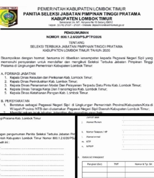 Pemkab Lombok Timur Buka Seleksi Terbuka Lima Jabatan Pimpinan Tinggi Pratama Tahun 2026