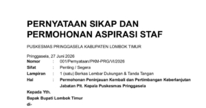 PERNYATAAN SIKAP DAN PERMOHONAN ASPIRASI STAF PUSKESMAS PRINGGASELA Tembus ke Bupati! Pergantian Plt Kepala Puskesmas Diwarnai Penolakan