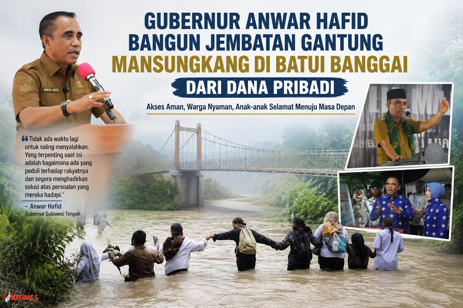 Gubernur Sulteng Anwar Hafid Bangun Jembatan Gantung Pakai Dana Pribadi untuk Warga Desa Mansungkang